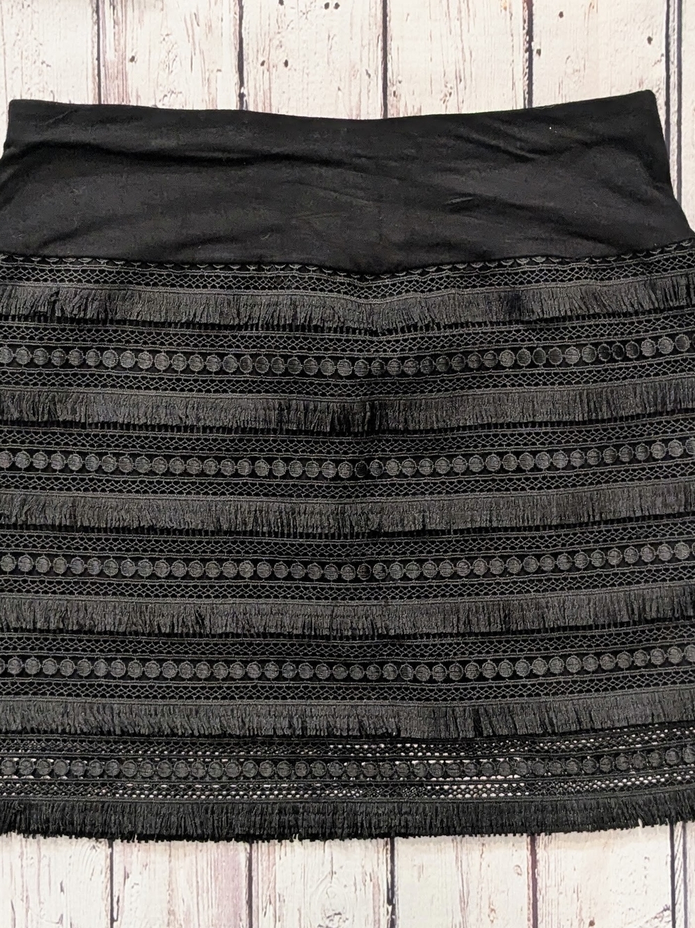 Bailey 44 Black Fringe & Lace Mini Skirt